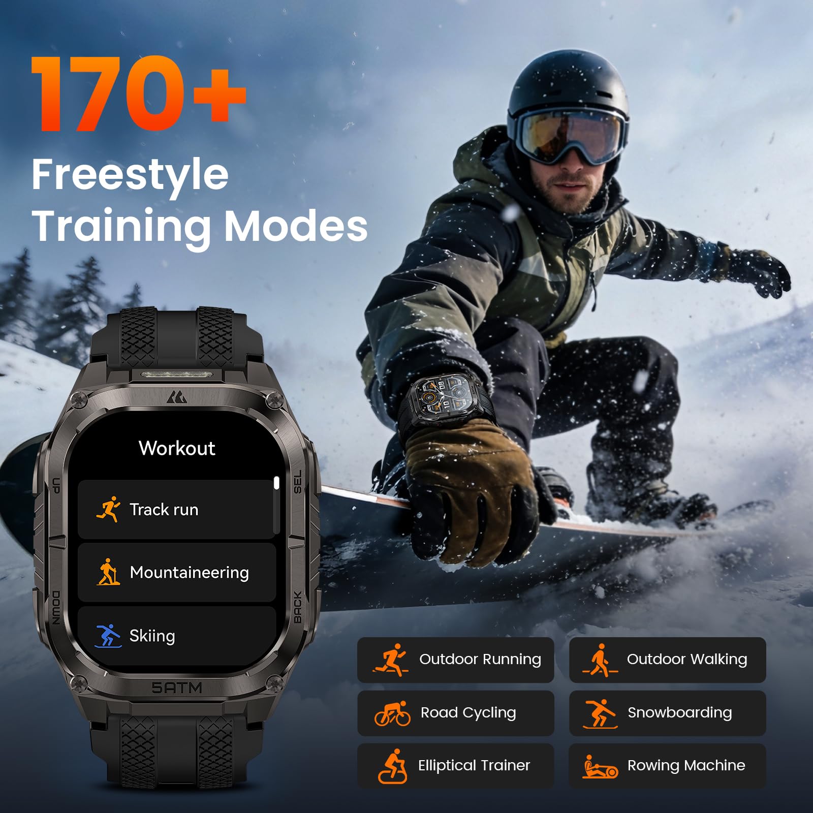 KOSPET Tank M4C Outdoor Smart Watch with GPS, 1.96" AMOLED Display, Built-in LED Flashlight & Walkie-Talkie, Long Battery Life, 50m Waterproof, Bluetooth Calls, 24/7 Heart Rate/Sleep Monitor