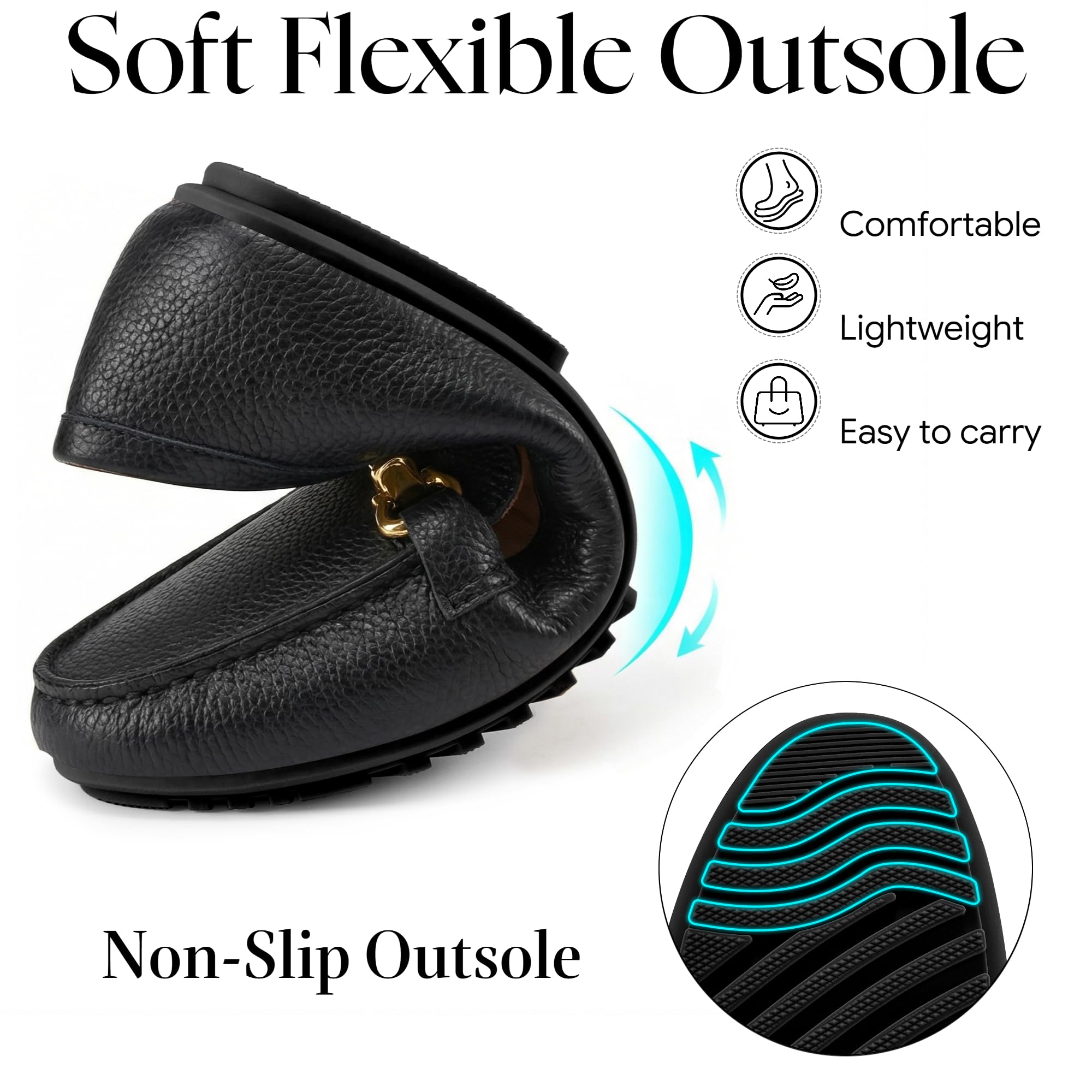 HARENCE Loafers for Women Comfortable Slip On Business Work Flats Shoes Casual Driving Moccasins Penny Loafer Black