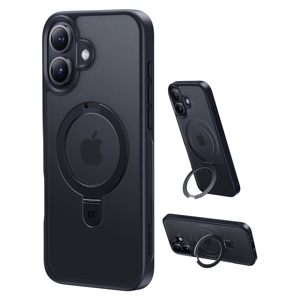 CASEKOO Ultra-Magnetic Stand for iPhone 17 Case [Military Drop Protection] [Compatible with MagSafe] Shockproof Translucent Slim Matte for iPhone 17 Case with Ring Holder 6.3 Inch, Black