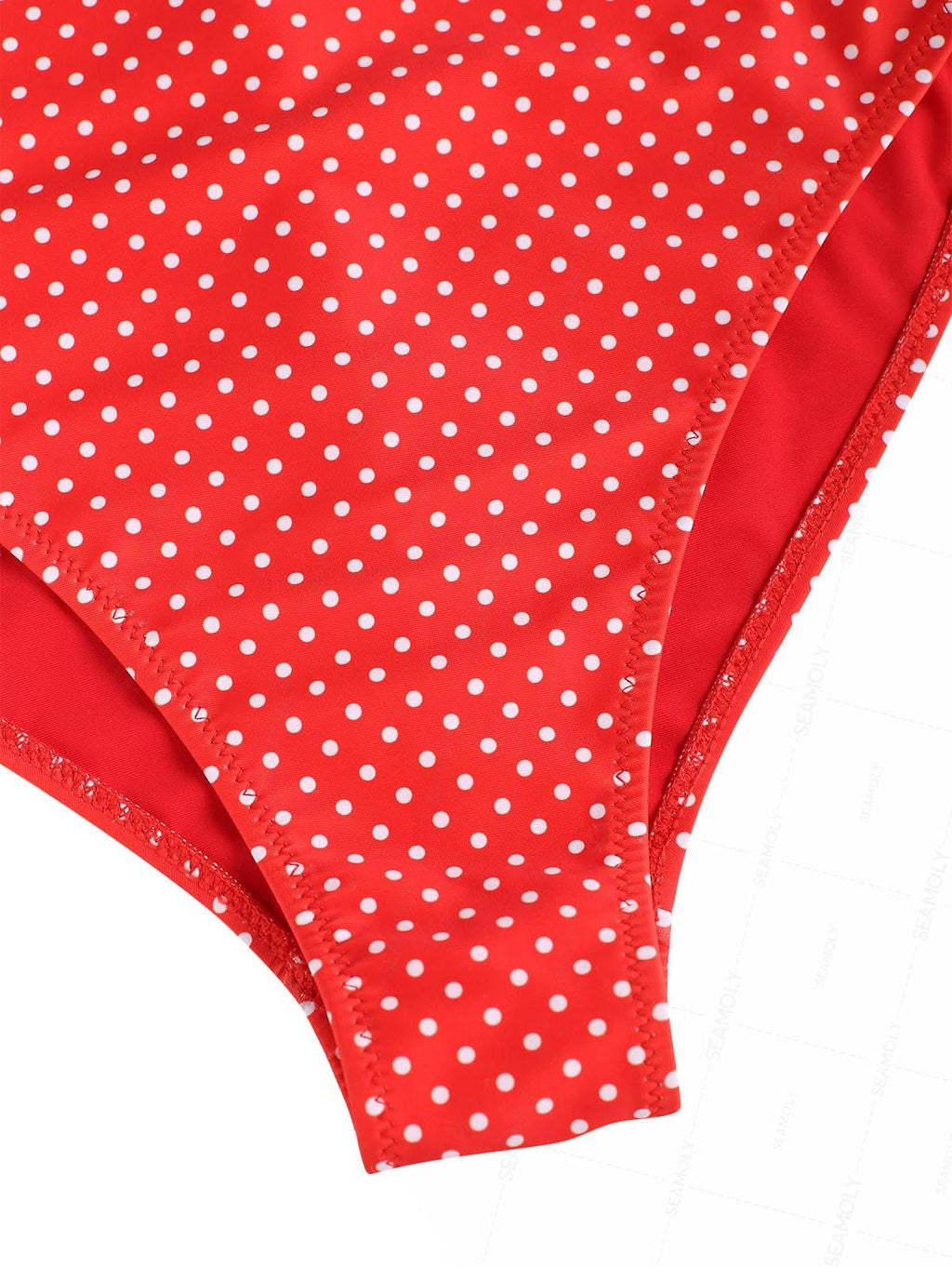 seamoly Red Polka Dot Print Plunging Neck One-Piece Swimsuit Red XS