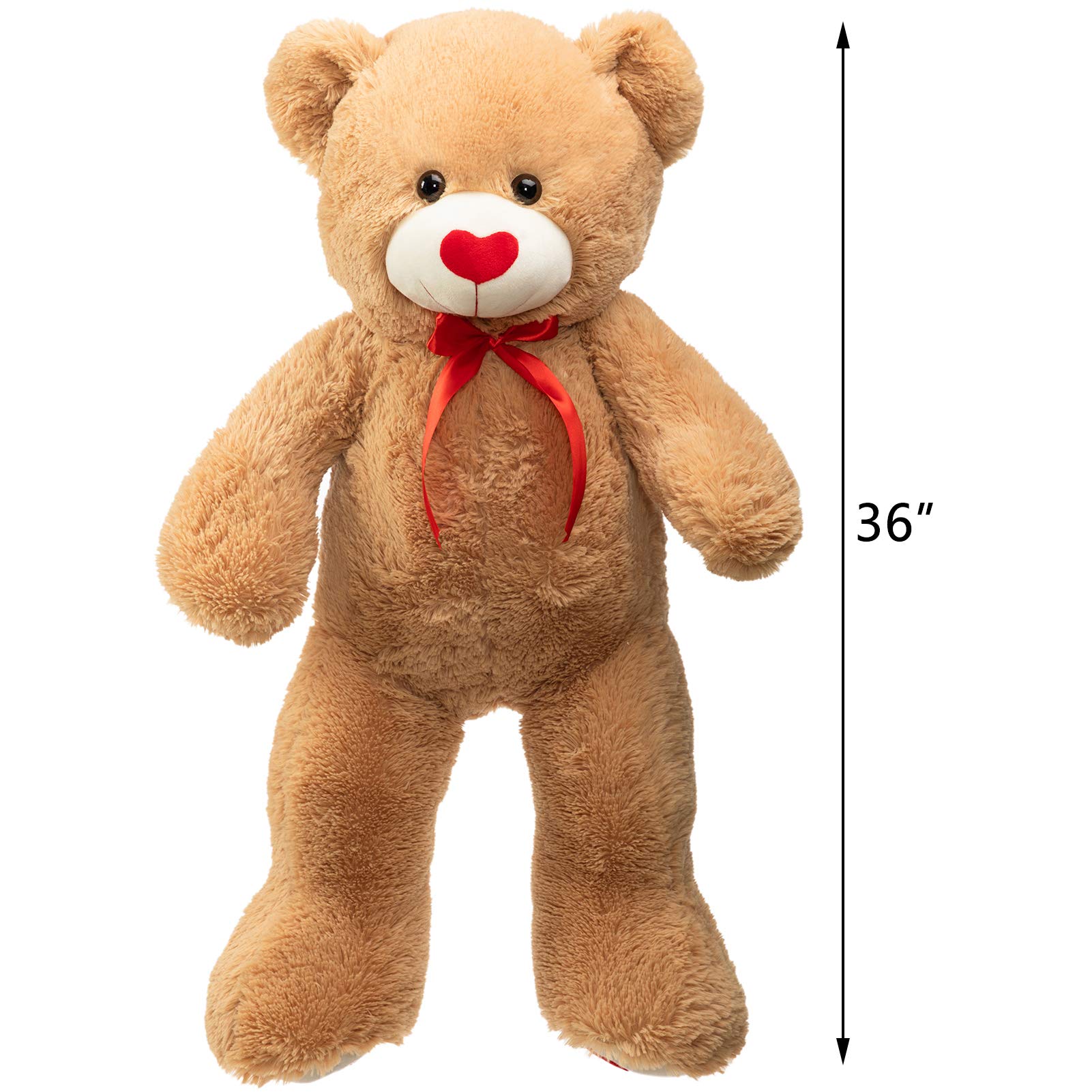 HollyHOME Big Teddy Bear Stuffed Animal Valentines Large Bear Plush with Red Heart for Girlfriend and Kids Valentines 36 inch Tan
