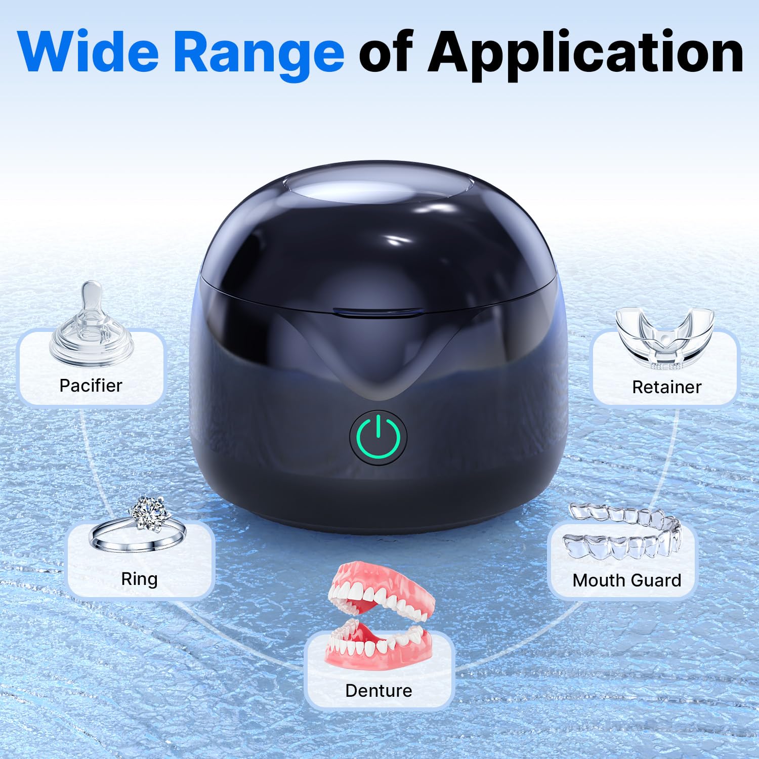CXRUY Ultrasonic Retainer Cleaner - UV Dental Cleaning Pod Night Guard Cleaner for Dentures, Aligner, Braces, Toothbrush Heads, Jewelry (Black)