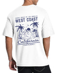 Mens Graphic T-Shirts Short Sleeve WEST Coast Palm Tree Print Summer Top 100% Cotton Casual California Tees for Men White