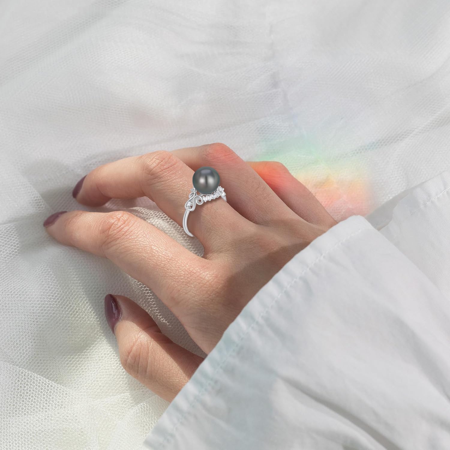 Tahitian Black Pearl Rings Jewelry For Women Fashion Christmas Gifts Wife Mom Girlfriend, Anniversary Birthday Fine Jewelry Gifts for Her NO33247