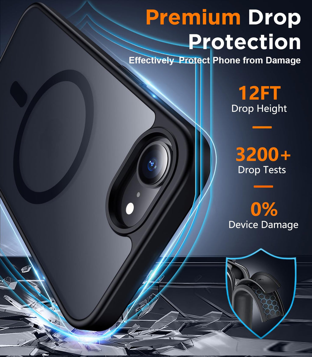 SPIDERCASE Designed for iPhone 16e Case, Magnetic Translucent Matte Case with 2PCS Tempered Glass Screen Protector Slim Phone Case for iPhone 16E 6.1'', Black