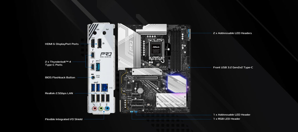 ASRock Intel Core Ultra Z890 Pro RS ATX Motherboard LGA1851 RL-ILM DDR5 8666 MHz 256 GB M.2 PCIe 5.0 Thunderbolt