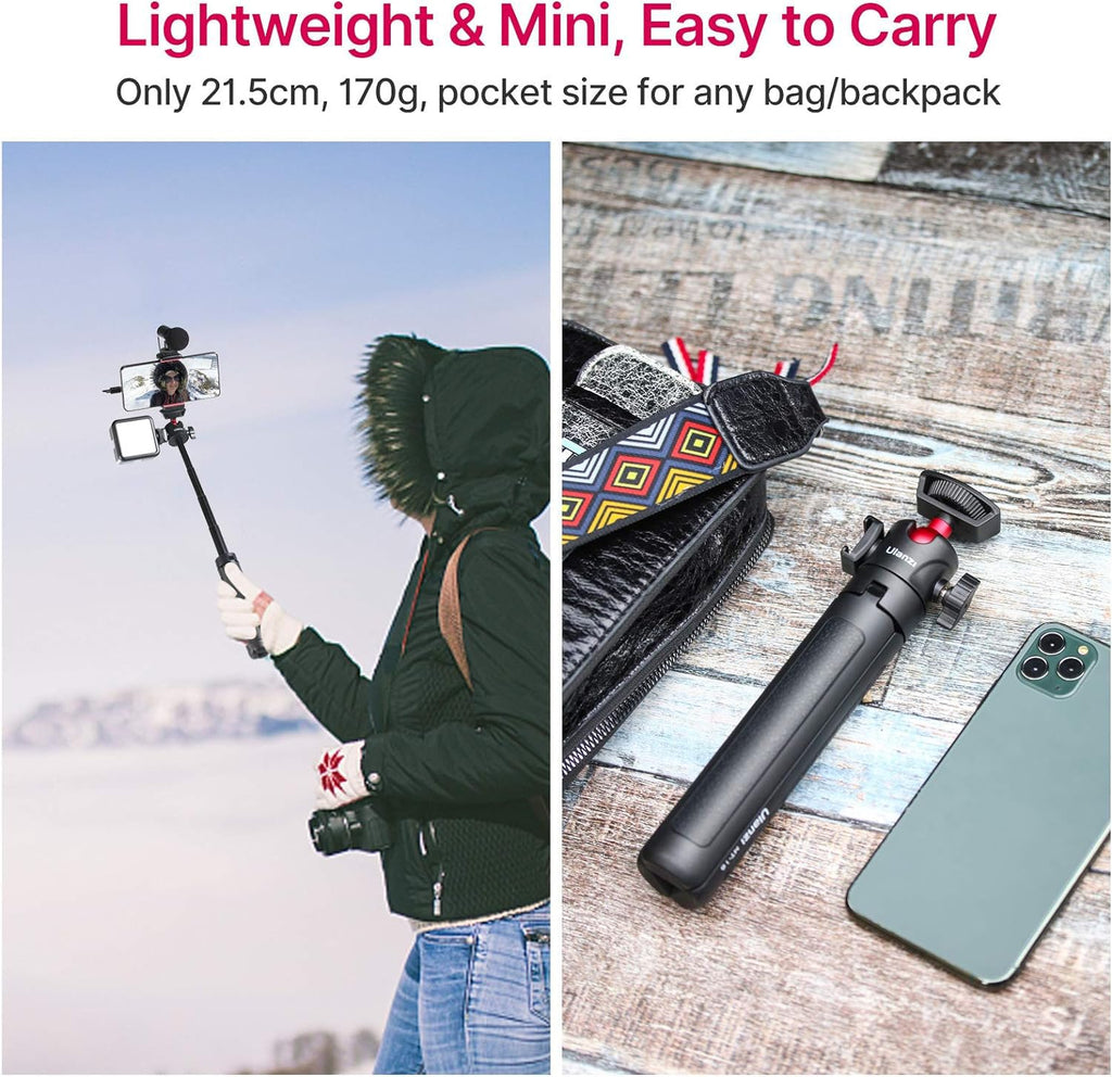 ULANZI MT-16 Extendable Mini Camera Tripod, 4 Levels Adjustment 360° Ball Head Cold Shoe Lightweight Portable Vlog Travel Selfie Stick Handle Grip Desktop Webcam Tripod for DSLR Action Camera