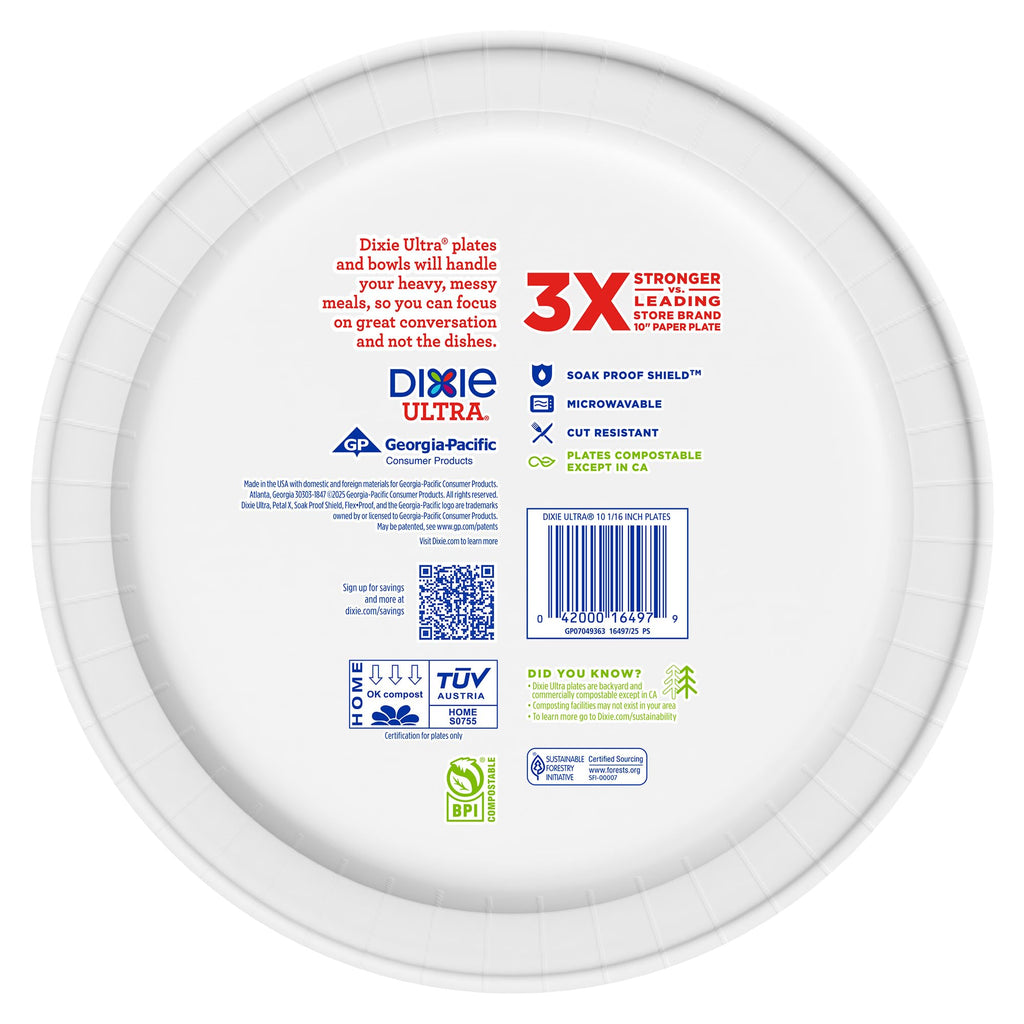 Dixie Ultra, Large Paper Plates, 10 Inch, 43 Count (Pack of 4), 3X Stronger*, Heavy Duty, Microwave-Safe, Soak-Proof, Cut Resistant, Disposable Plates For Heavy, Messy Meals