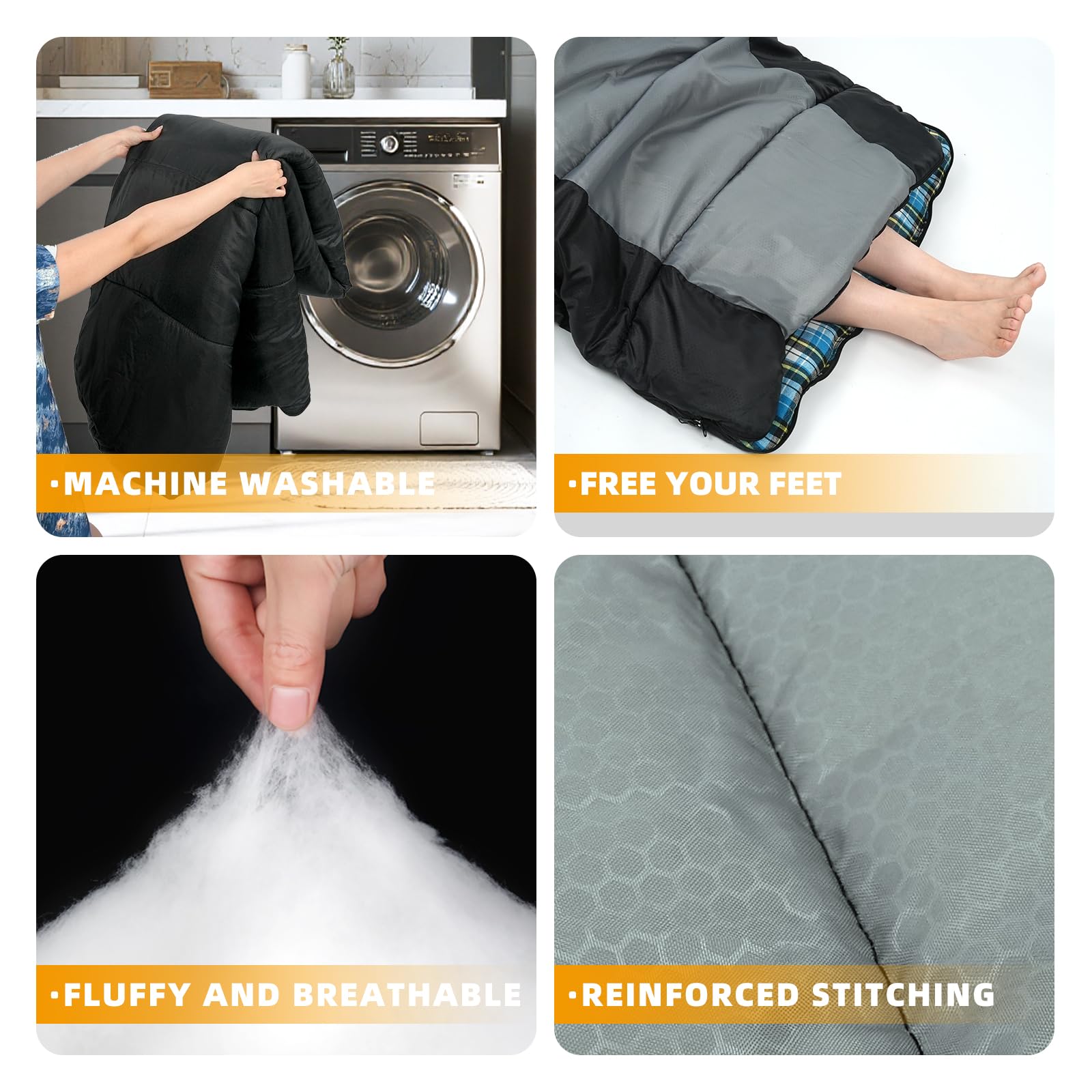 Sleeping Bags for Adults Teens Cold Weather &Warm, 3 Seasons, Cotton Flannel Liner Sleeping Bag, Lightweight Compact Camping Essentials Equipment, Hiking, Outdoor, Travel(T-Shaped) (Black Grey)