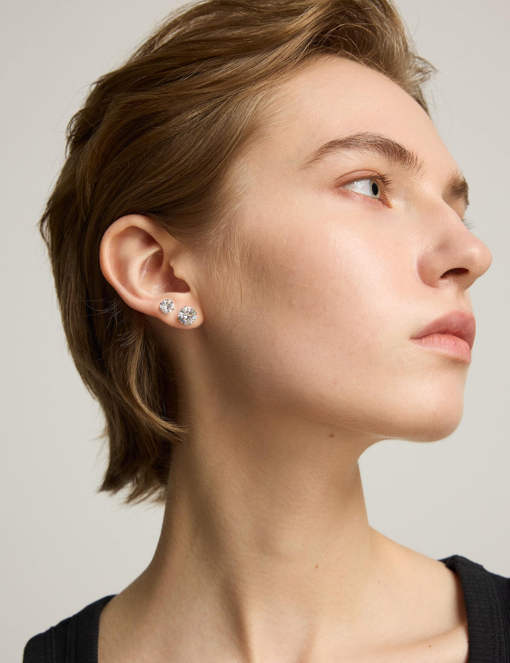 6 Pairs Stud Earrings Set, Hypoallergenic Cubic Zirconia 316L Earrings Stainless Steel CZ Earrings 3-8mm (Steel color)