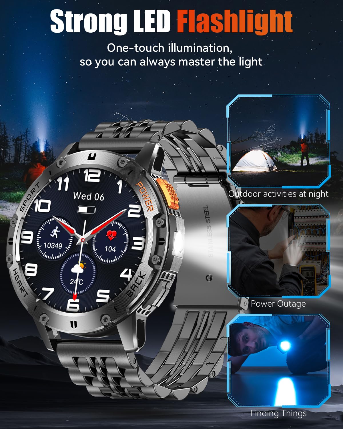PODOEIL 1.43" AMOLED Smart Watch for Men with Flashlight, Bluetooth Calling, 110+ Sports Modes, IP68 Waterproof Fitness Tracker with 530mAh Battery, Heart Rate/SpO2/Sleep Monitor, Android & iOS