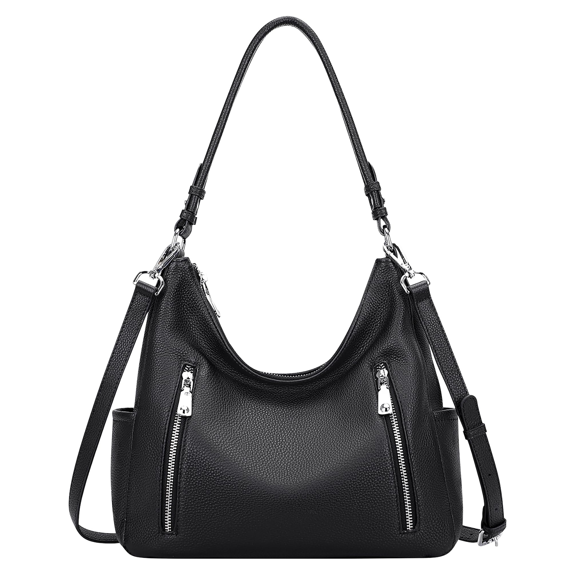Over Earth Genuine Leather Purses for Women Medium Hobo Bag Lady Crossbody Handbags with 2 Detachable Straps(O150E UG Black)