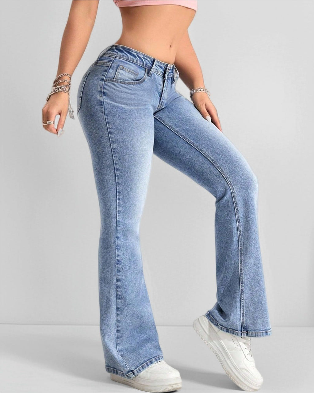 SolegaLume Low Rise Jeans for Women Flare Stretchy Vintage Trendy Denim Pants Light Blue
