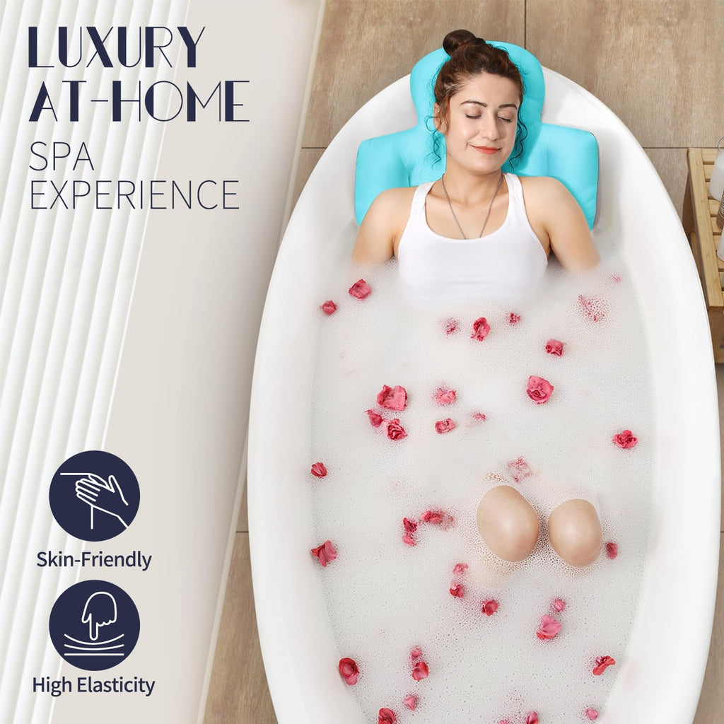 Full Body Bath Pillow for Bathtub, Thick Bathtub Cushion with Laundry Bag, Luxury Tub Pillow for Bath for Headrest Neck and Back Support Ocean Blue 51" x 16"