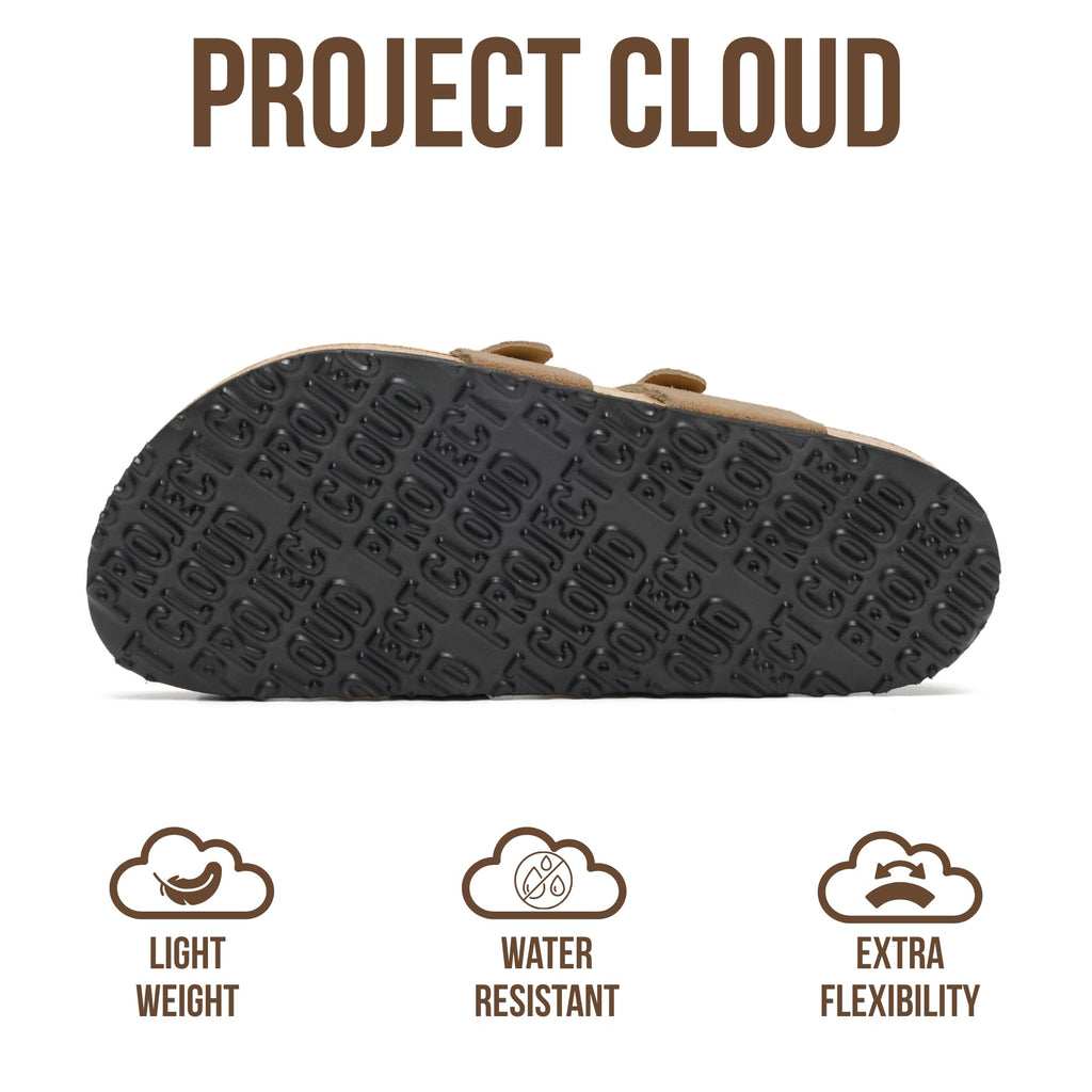 Project Cloud 100% Genuine Leather Womens Sandals -Lightweight Womens Slides Memory Foam Insole & Cork Footbed Sandals Women - Non-Slip Beach Essentials Summer Sandals for Women 2026(LianW,CHSTNT,8.5)