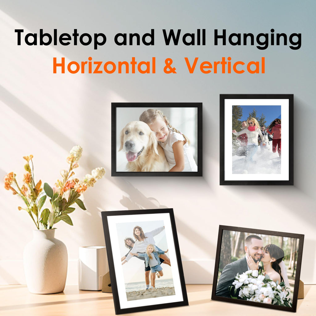 FIXSMITH 8x10 Picture Frame Set of 2, Photo Frame with HD Plexiglass, Display Pictures 5x7 with Mat or 8x10 Without Mat Multi Picture Frames Collage for Tabletop or Wall Display, Black