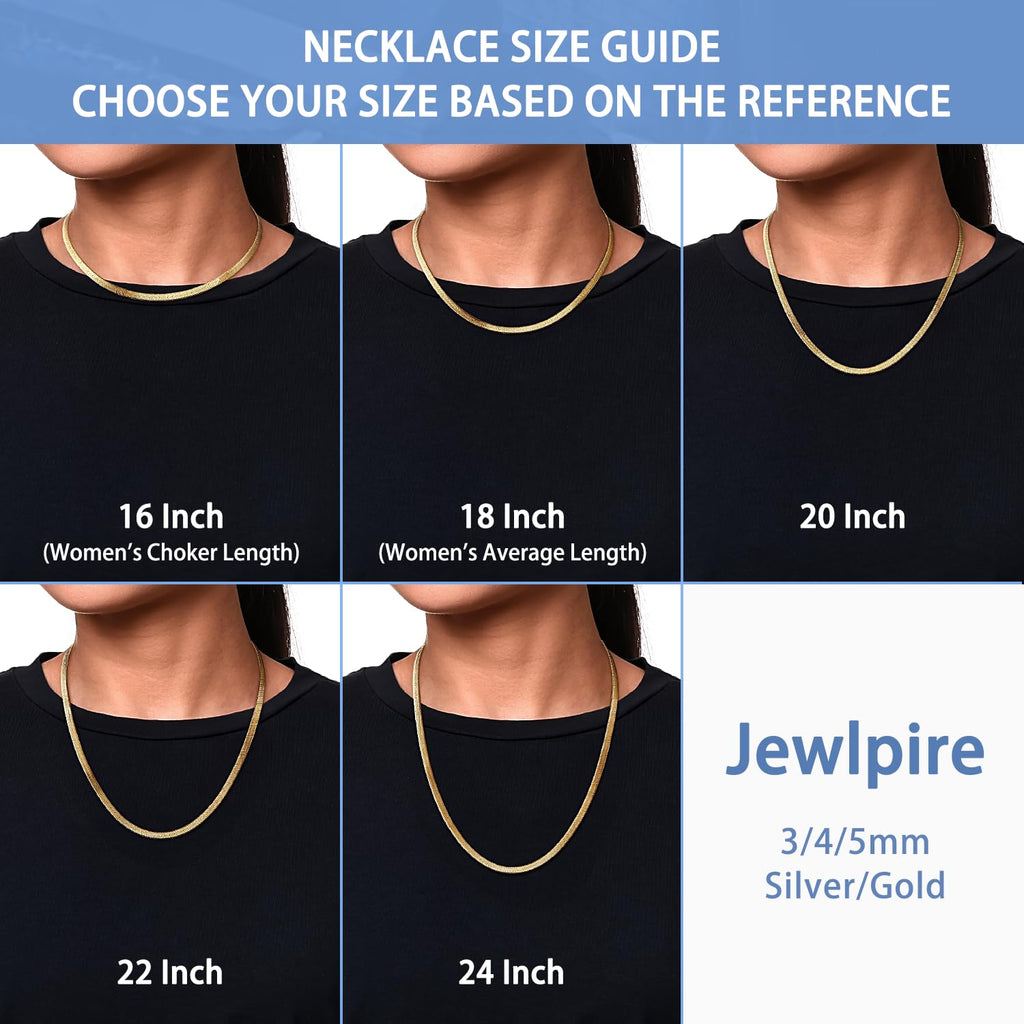 Jewlpire 18K Gold Plated Herringbone Necklace for Women, 3mm Flat Snake Chain Necklace, Gold Chain Choker Necklaces, Women's Chains Necklaces 16 Inch