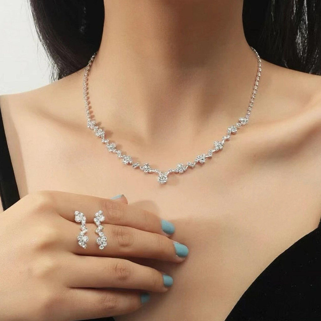 Tatibana Crystal Wedding Jewelry Set, Silver Necklace Earrings, Bracelet Crystal Bridal Wedding Jewelry Sets, For Brides Prom Costume Accessories or Party Accessories