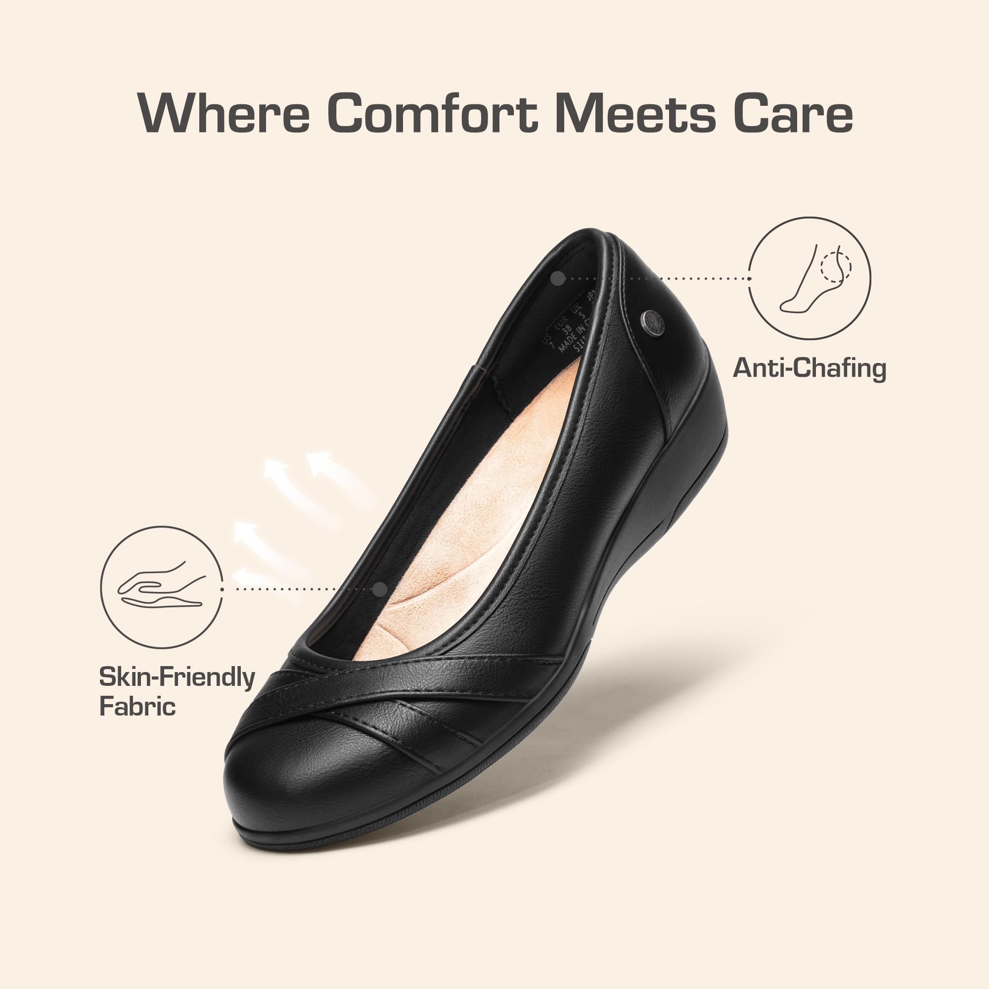 DREAM PAIRS Women's Ballet Flats Business Office Work Dress Shoes Comfortable Dressy Flats for Women,Size 7,Black,DWUMFA2503