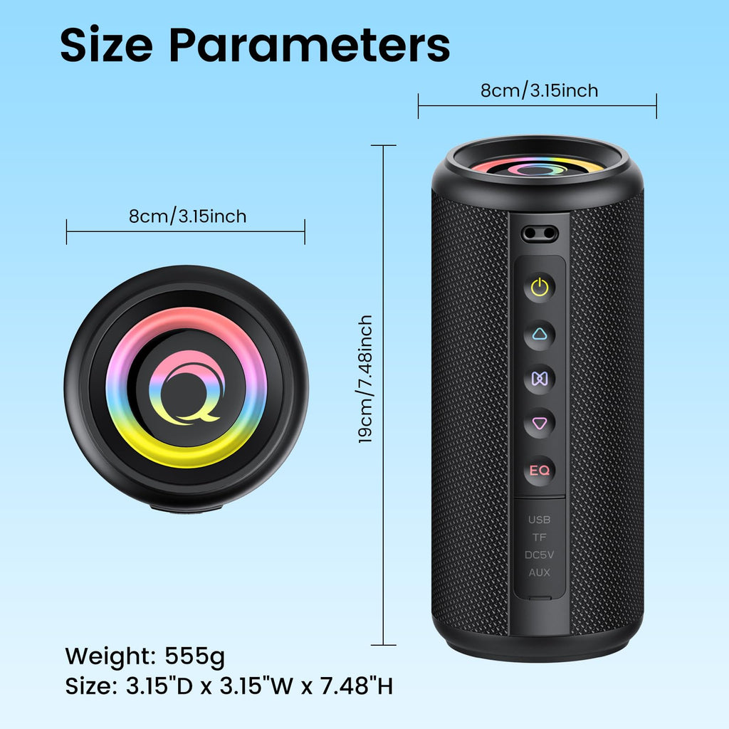 dotn Portable Bluetooth Speaker, 2026 Bluetooth 5.4 Wireless Speaker with 20W HD Loud Stereo Sound, 20H Playtime, LED Lights, IP7, TWS Pairing, Built-in Mic, for Outdoor, Home, Beach, Party, Gift