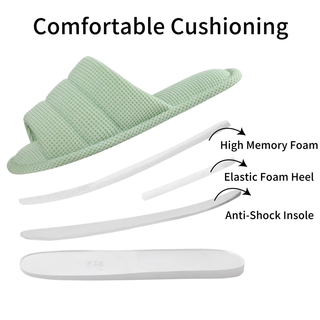 shevalues Summer House Slippers for Women Men Breathable Waffle Indoor Slippers Slip-on Open Toe Home Shoes, Green 7.5-8.5 Women Men/6-7men
