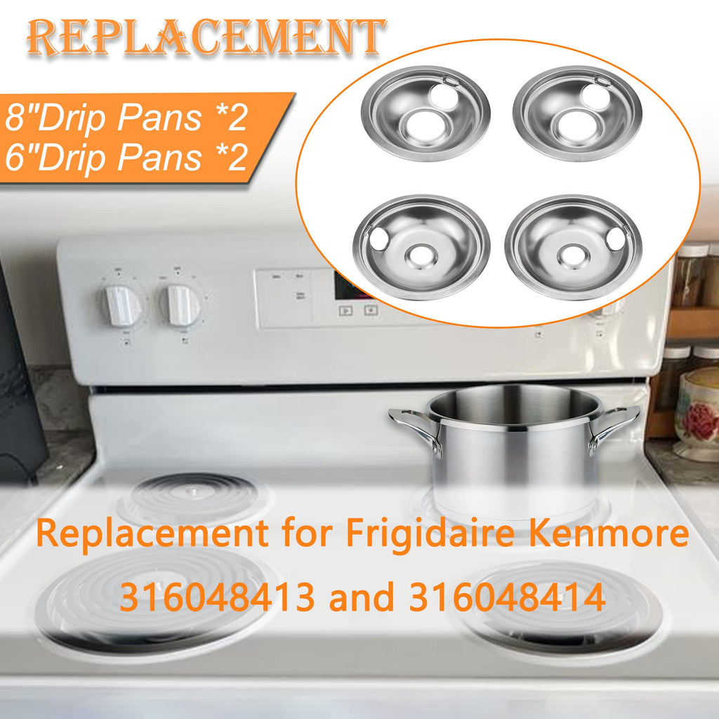 Mejiao Stove Burner Covers,Replacement Chrome Drip Pans for Frigidaire Kenmore 316048413 and 316048414,4 pcs (4x6")