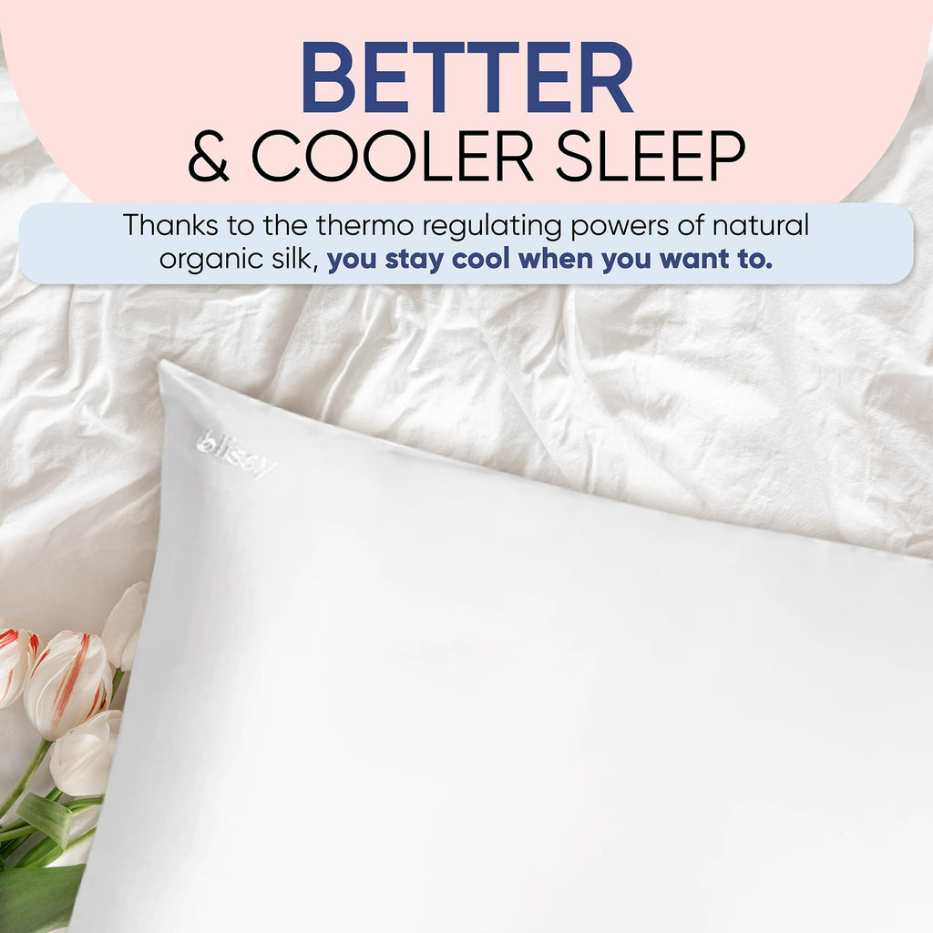 Blissy Silk Pillowcase - 100% Pure Mulberry Silk - 22 Momme 6A High-Grade Fibers - Silk Pillow Cover for Hair & Skin - Regular, Queen & King (Blissy White, Standard)