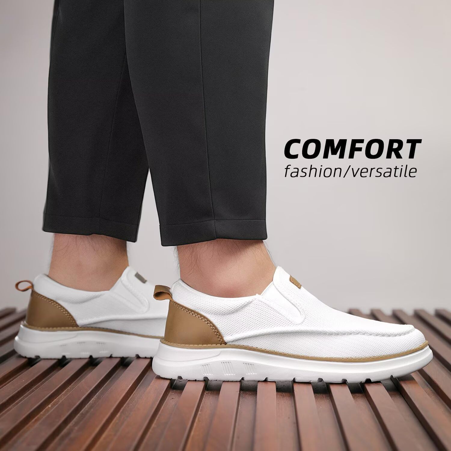 Mens Casual Slip in Shoes Boat Slip On Loafers Fashion Walking Dress Sneakers Work Lightweight Mesh Oxfords Soft Sole White