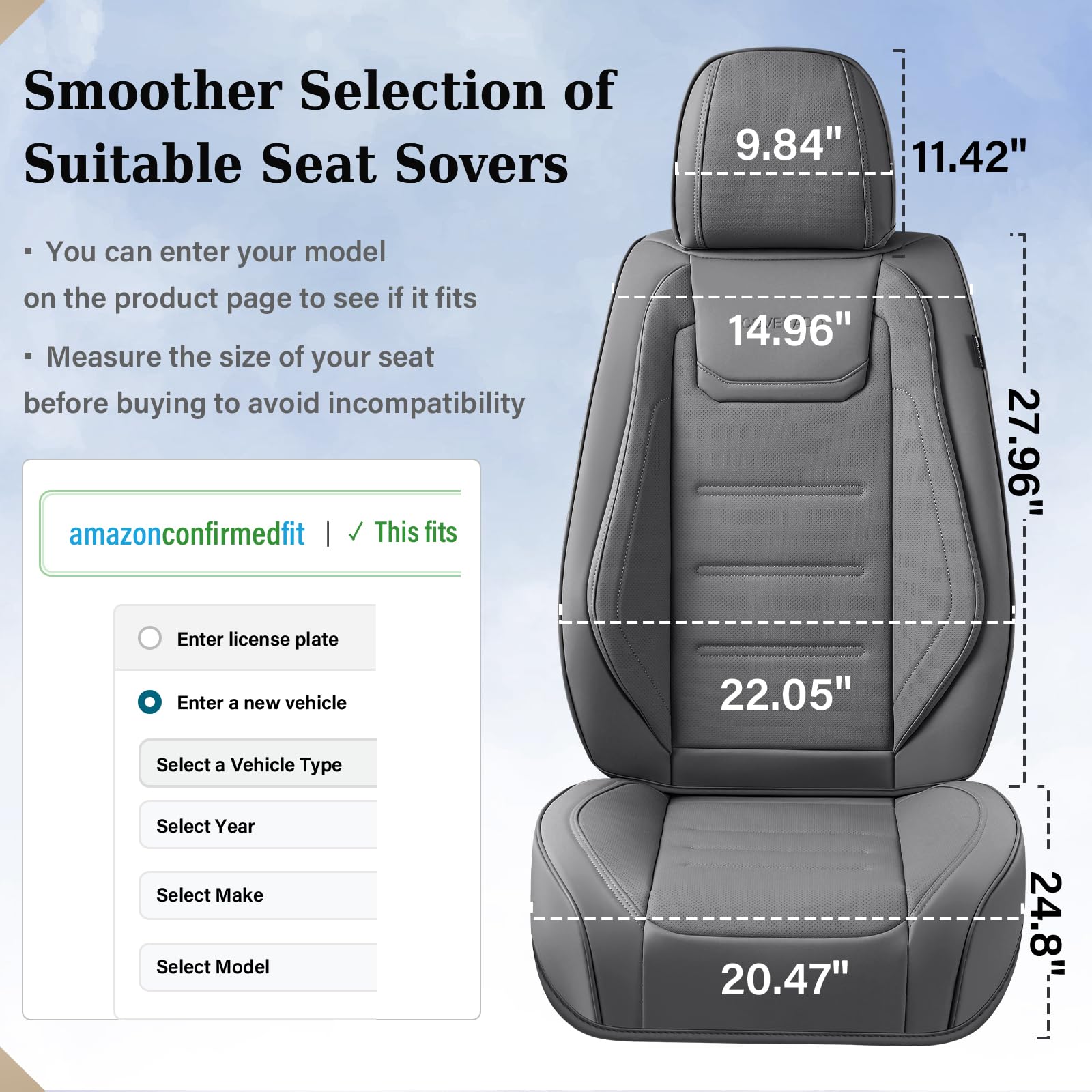 Coverado Car Seat Covers, Front Covers for Cars, Car Seat Cover Front Seats, Car Seat Protector Waterproof, Leather Car Seat Cushion, Universal Interior Covers Seat Protectors for Most Cars Gray
