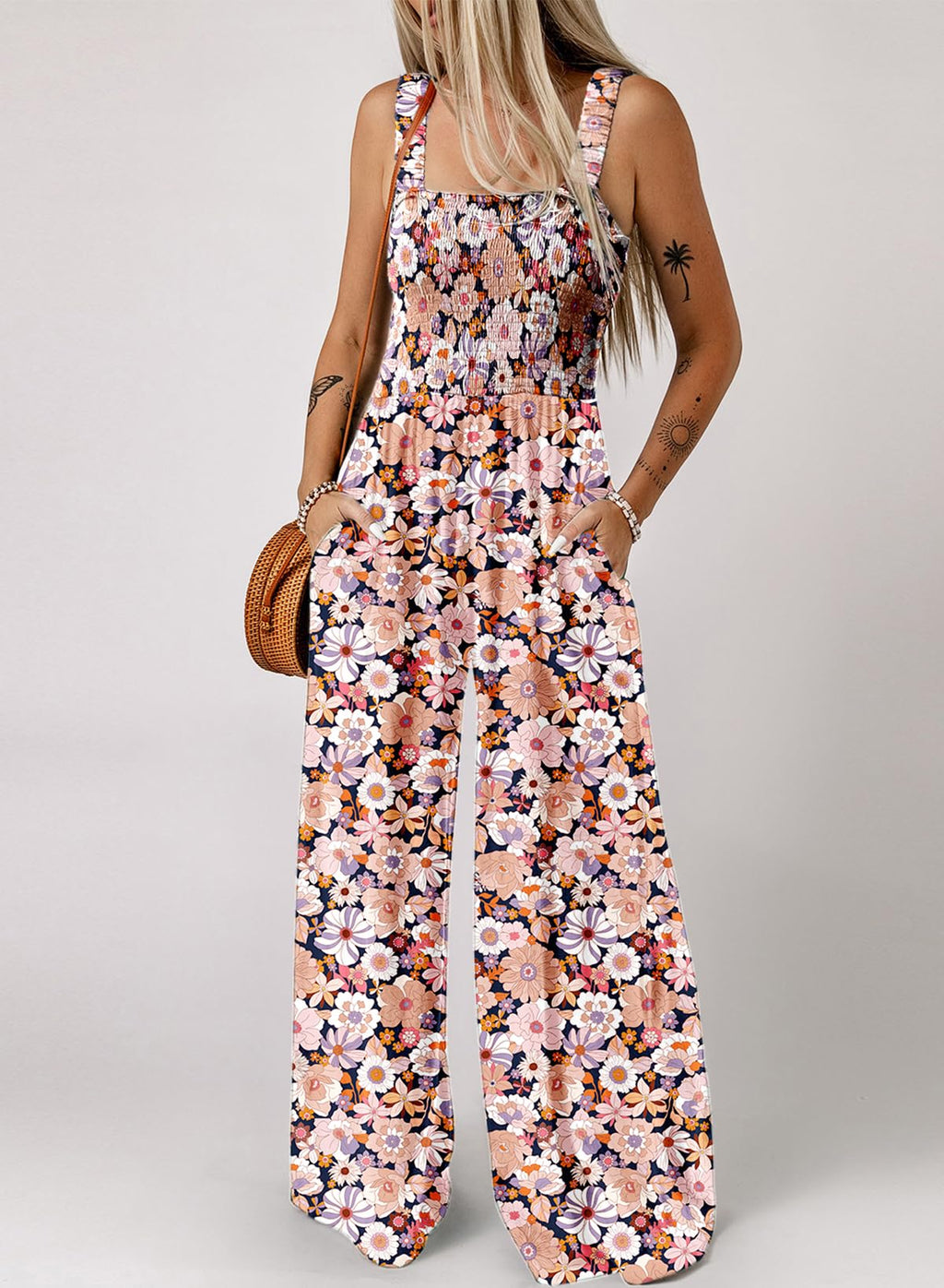 Dokotoo Womens Overalls Black Jumpsuits for Women Casual Loose Fit Solid Color Wide Leg One Piece Sleeveless Jumpsuit Printed Long Pant Rompers with Pockets Medium