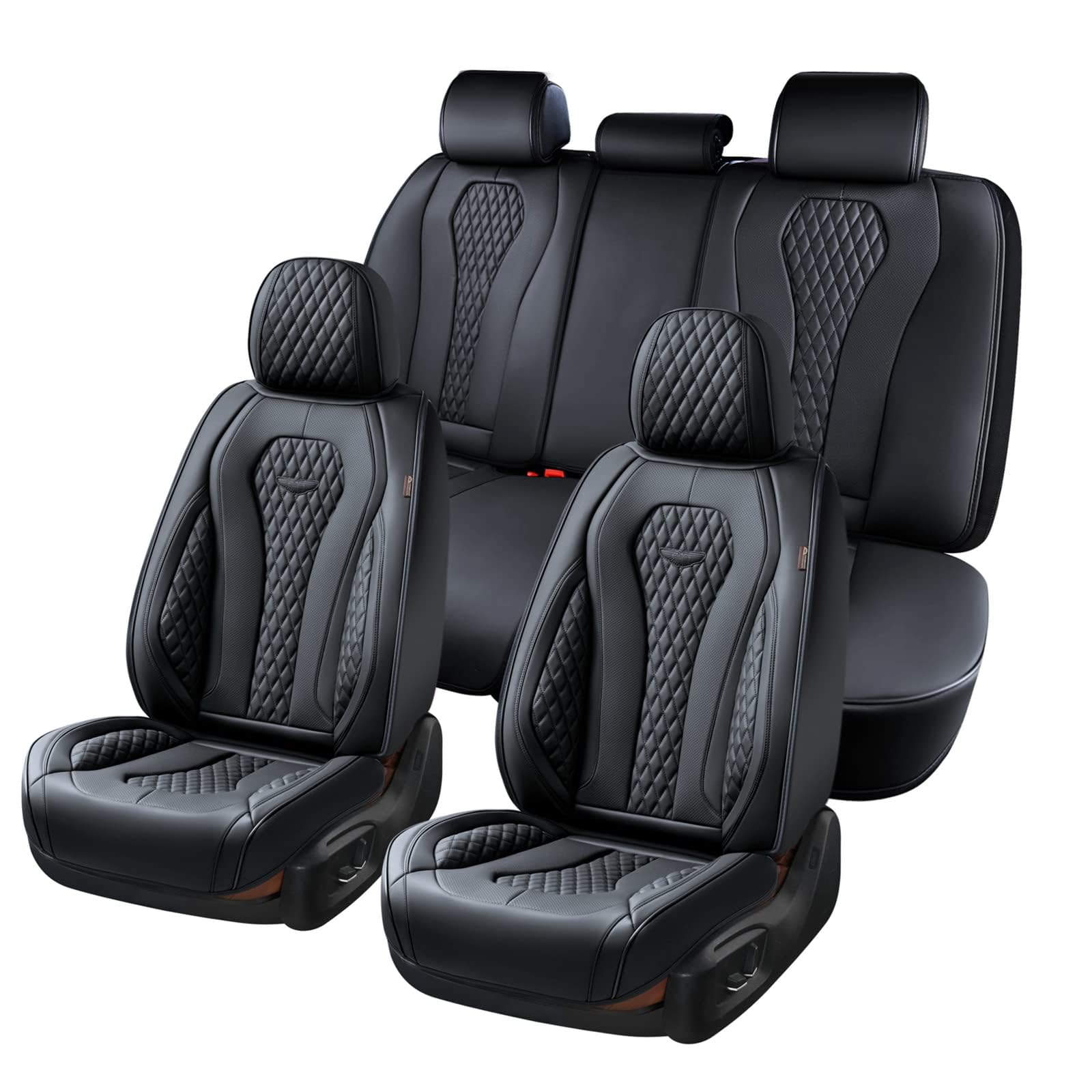 Coverado Seat Covers, Car Seat Covers Full Set, Black Car Seat Cover, Car Seat Covers Front Seats Back Seat Cover, Waterproof Car Seat Cushion, Leather Seat Covers Seat Protector Fit for Most Cars