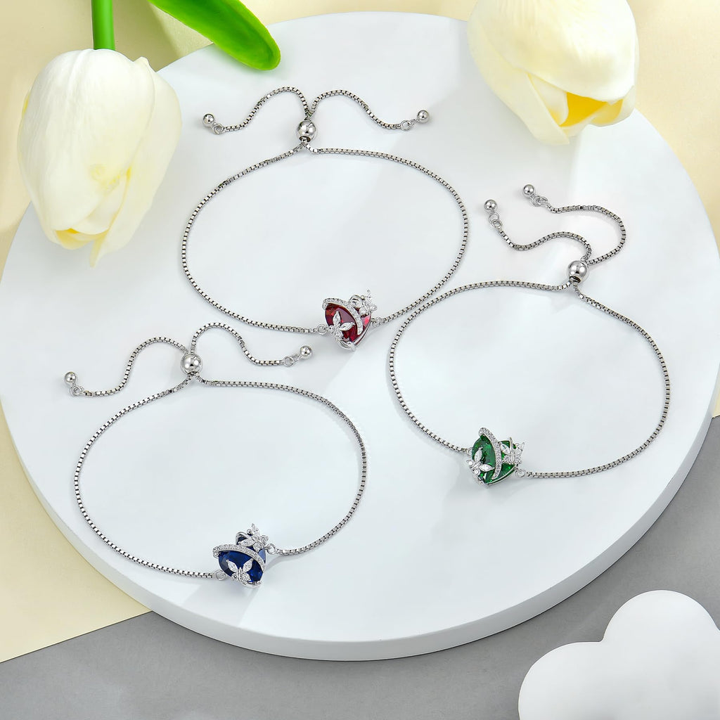 Vesitim Butterfly Bracelet for Women Sterling Silver Heart Jewelry Created Ruby Charm Link Bracelet