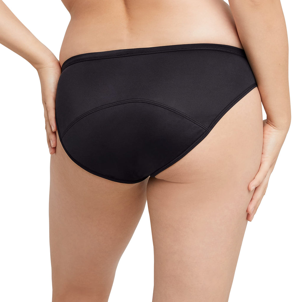 Maidenform Women's Moderate Protection Period Bikini Panties, Built-in Liner, Odor Guard, 3-Pack, Black/Sparrow Brown Leopard/Black
