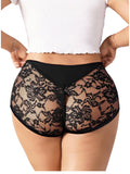 WDIRARA Women's Plus Size Sheer Lace Boyshorts Underwear Sexy High Waisted Boxer Briefs Panties Black Lace Large Plus