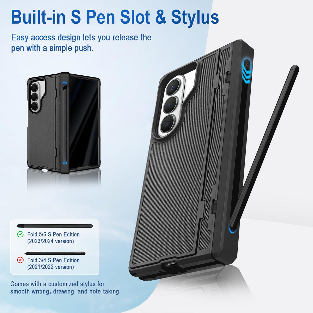 LIDEEYA for Z Fold 8 Ultra Case with S Pen Slot & Pen Privacy Screen Black