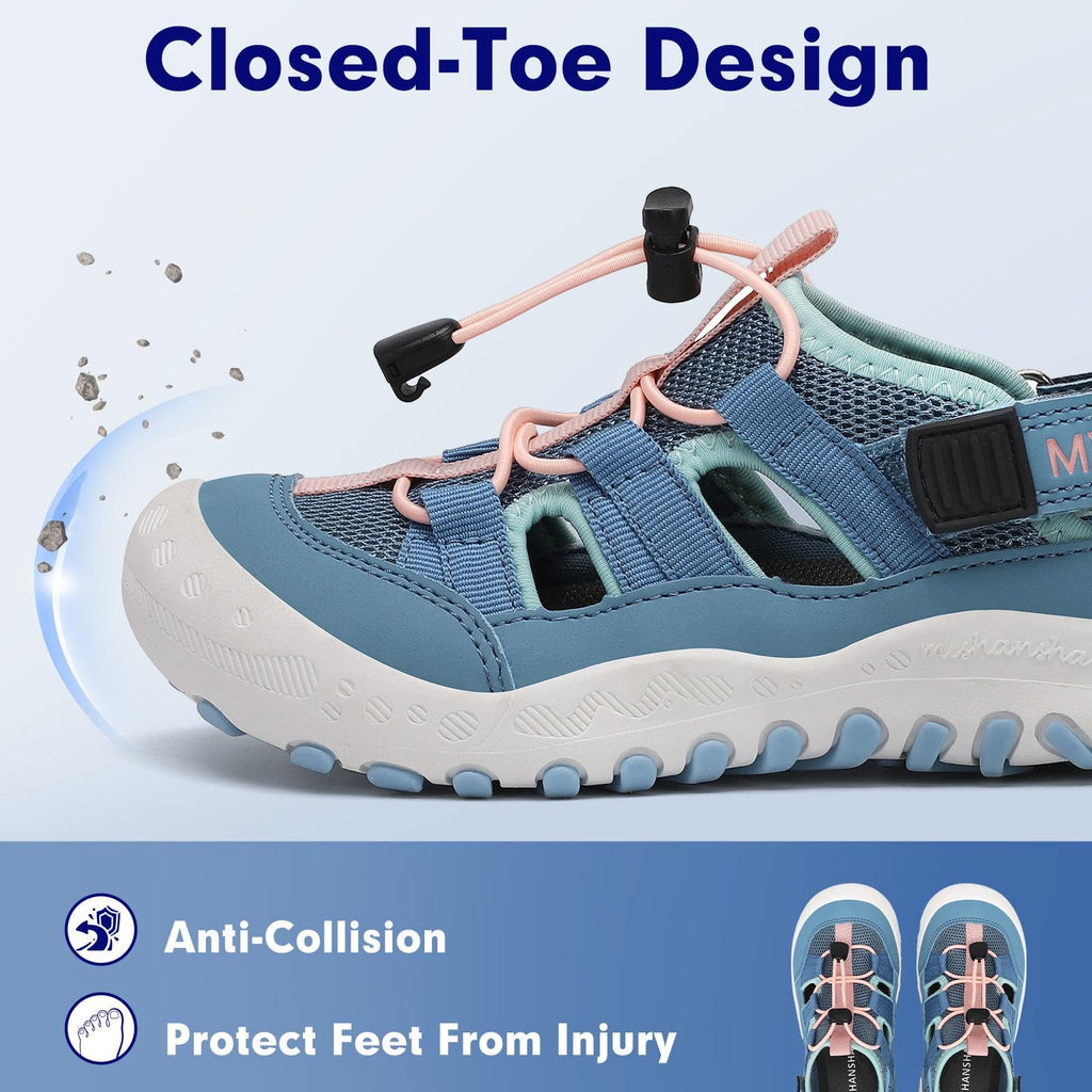 Mishansha Kids Outdoor Sport Sandals Closed Toe Adjustable Boys Girls Hiking Sandals Non-Slip Quick-Dry Water Sandal for Little Kid Size 11.5 Sky Blue