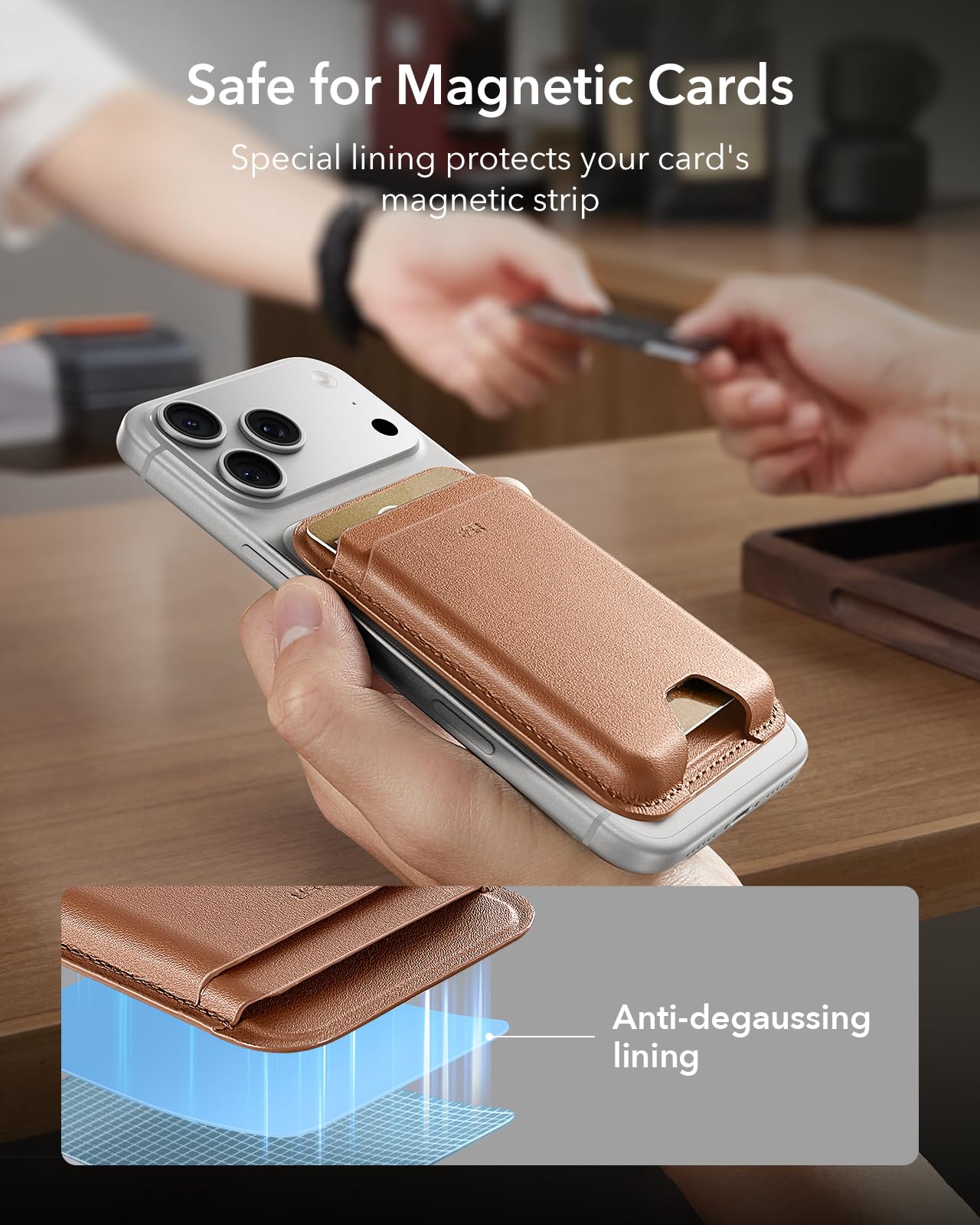 ESR for MagSafe Wallet, 5-Card Holder With RFID Blocking, MagSafe Sticker Included, Slim Magnetic Wallet for iPhone 17/16/15/14/13/12 Series and Selected Samsung Devices, Not for 13/12 Mini, Brown