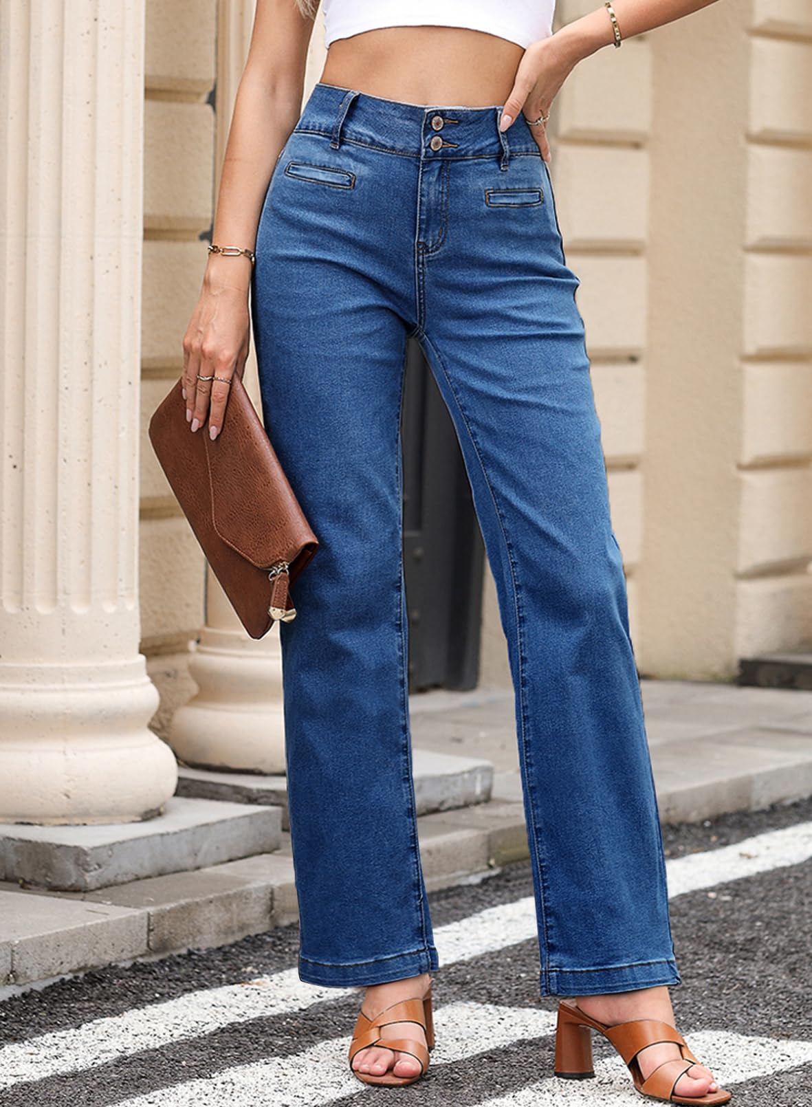 Sidefeel Jeans for Women High Waisted Stretchy Wide Leg Jeans Trendy Straight Leg Loose Denim Pants Bluing Size 10