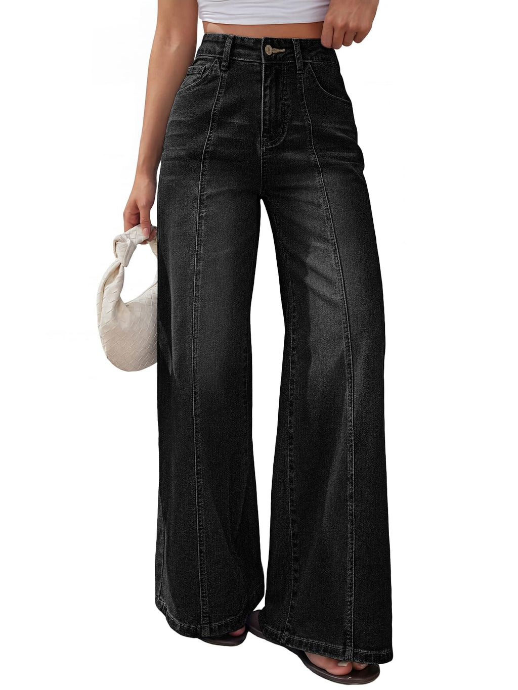 Trendy Queen Women's Wide Leg Baggy Jeans High Waisted Front Seam Pants