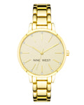 Nine West Women's Crystal Accented Gold-Tone Bracelet Watch