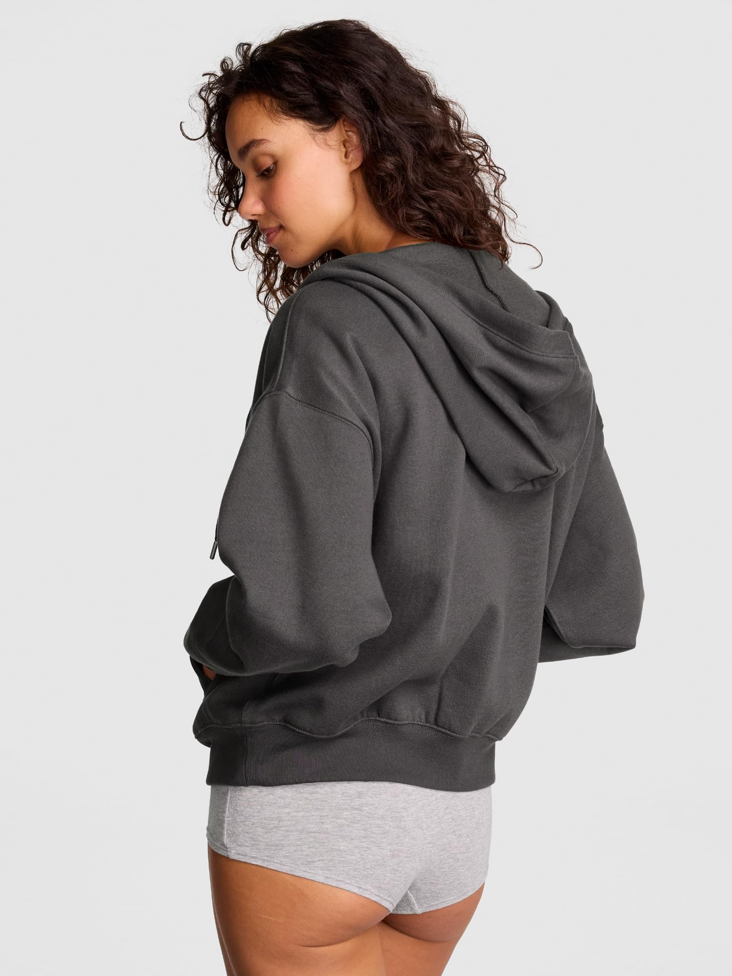 Victoria's Secret PINK Women's Campus Fleece Full-Zip Hoodie Sweatshirt, Coal, (M)