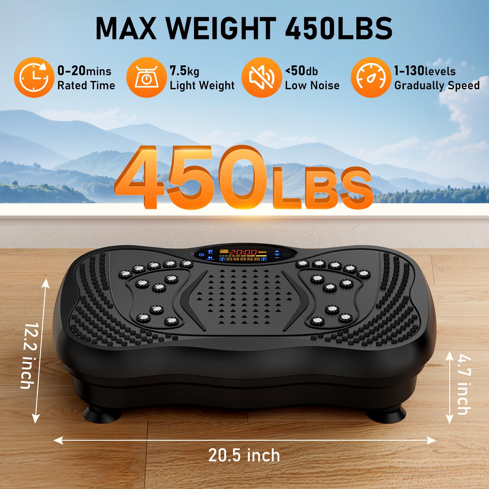 Vibration Plate Exercise Machine, 130 Levels Full Body Workout Vibrating Plate for Lymphatic Drainage Weight Loss, 450 Lbs Capacity Shake Fitness