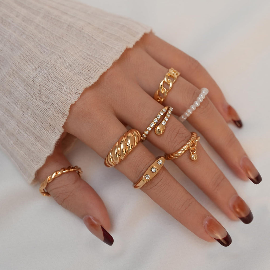 YEEZII 68 Pcs Gold Knuckle Rings Set for Women, Stackable Rings Boho Joint Finger Midi Ring Hollow Carved Crystal Stacking Rings Pack