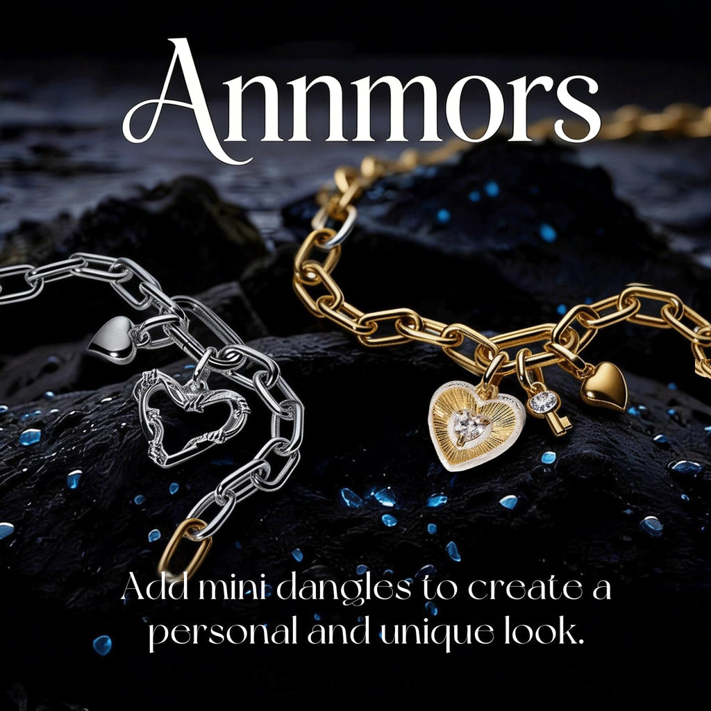 Annmors 925 Sterling Silver Intertwined Link Bracelet Plain Chain Compatible with Women's Bangle Charm & Pendants