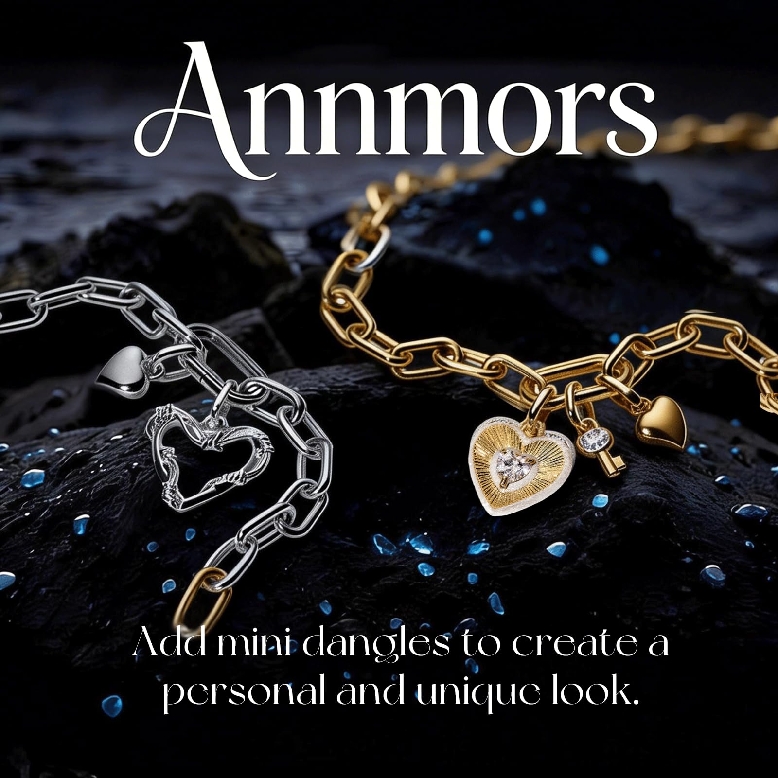 Annmors 925 Sterling Silver Intertwined Link Bracelet Plain Chain Compatible with Women's Bangle Charm & Pendants