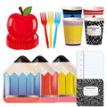 120 PCS Back to School Party Supplies, School Paper Plates and Napkins Set for 24 Guests, Pencil Shaped Plates, Composition Book & Notebook Napkins, 9 oz Cups, Forks, Classroom First Day of School