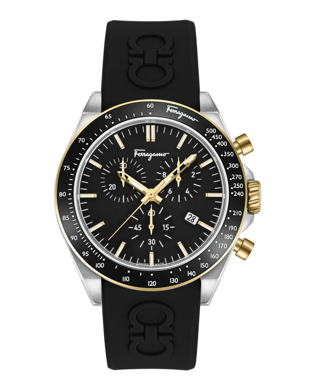 Ferragamo Urban Chrono Collection Luxury Mens Watch Timepieces with a Black Strap and Dial Featuring a Stainless Steel Case