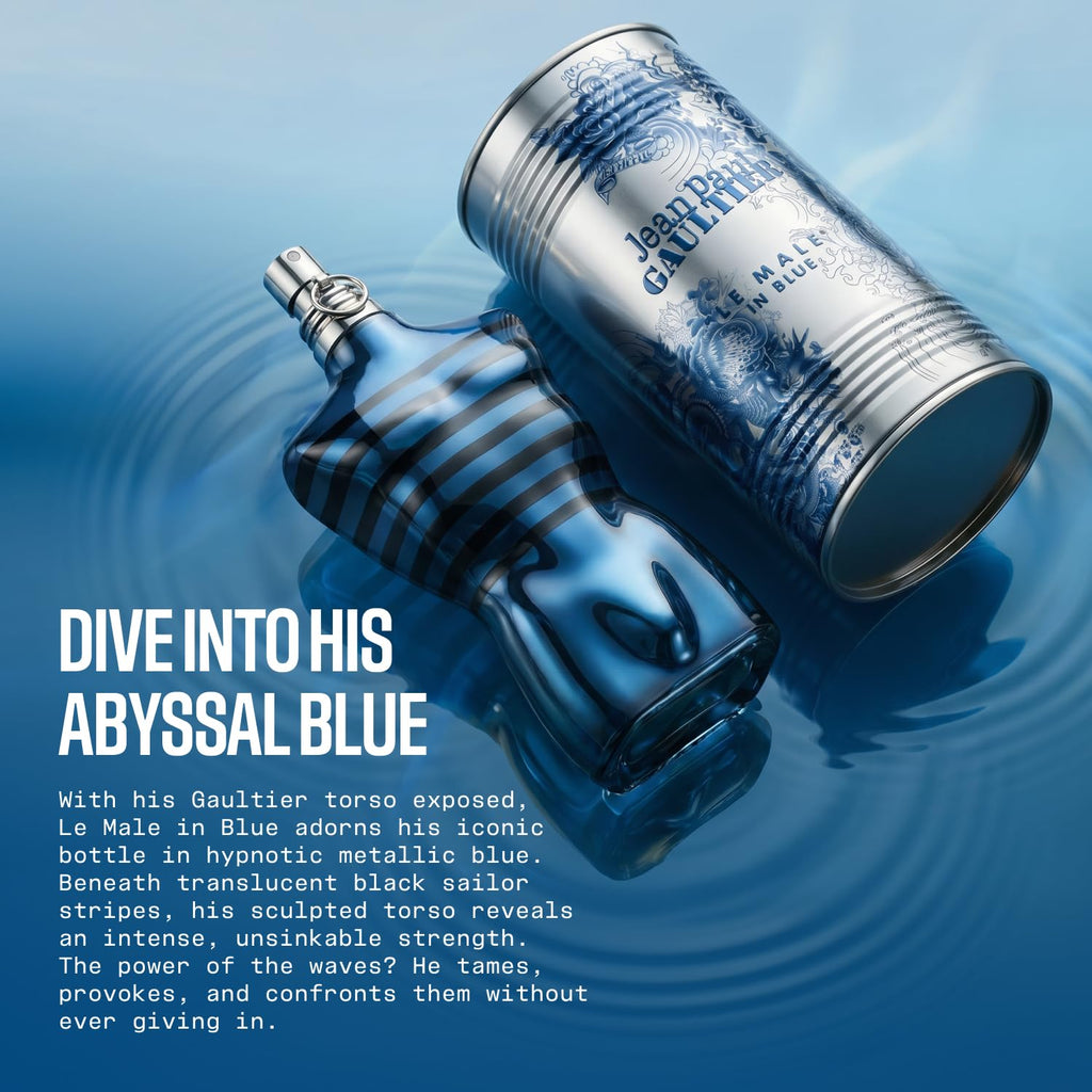 Jean Paul Gaultier Le Male In Blue Eau de Parfum for Men - Long Lasting Spicy Aromatic Men's Cologne with Blue Lavender, Anise & Benzoin - Limited Edition Designer Spray, 4.2 oz