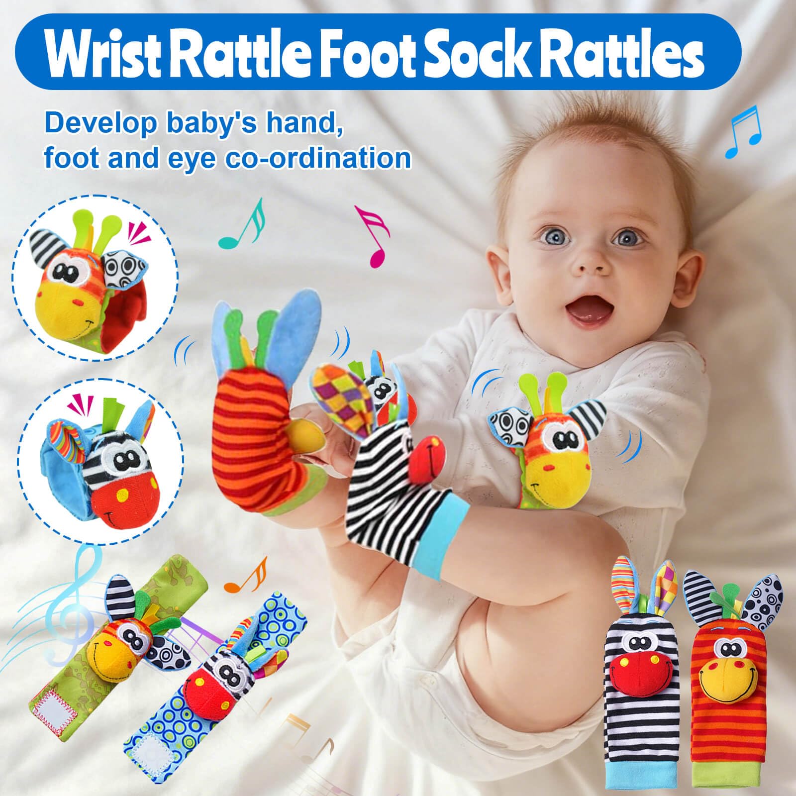 Baby Toys 0-6 Months - Baby Rattles Teething Toys 3-6 Month Infant Toys 6-12 Months Teether Toy 3 4 5 6 Month Old Newborn Essentials Must Haves Wrist Socks Christmas Gifts Valentines Gifts for Kids