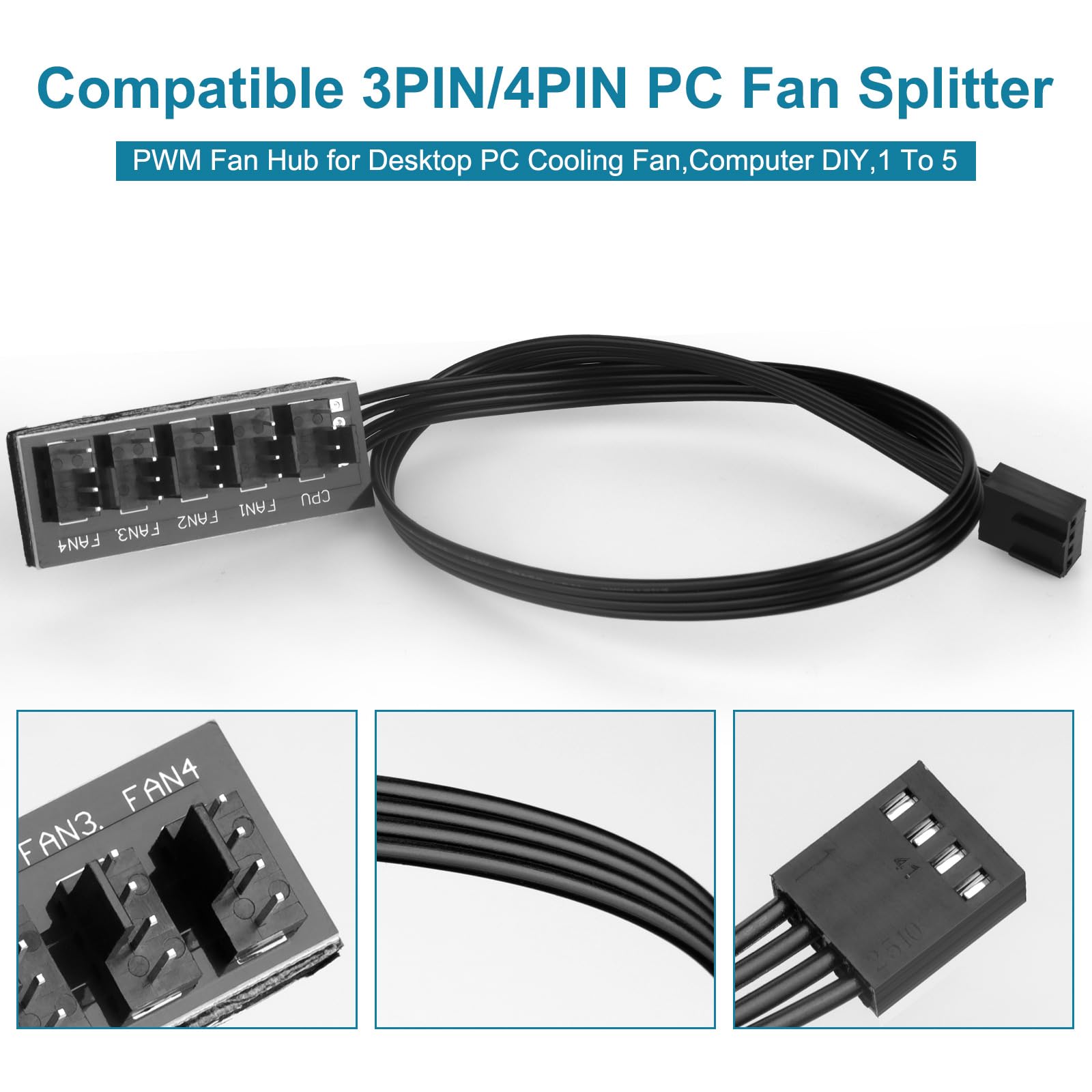 VWEICYY Fan Hub,Compatible 3PIN/4PIN PC Fan Splitter.PWM Fans Hub for Desktop PC Cooling Fans,Computer DIY,1 to 5